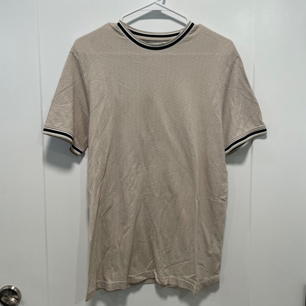Denim & Flower Ricky Singh Mens Small Tan Polka Dot T-Shirt Contrast Tipping S